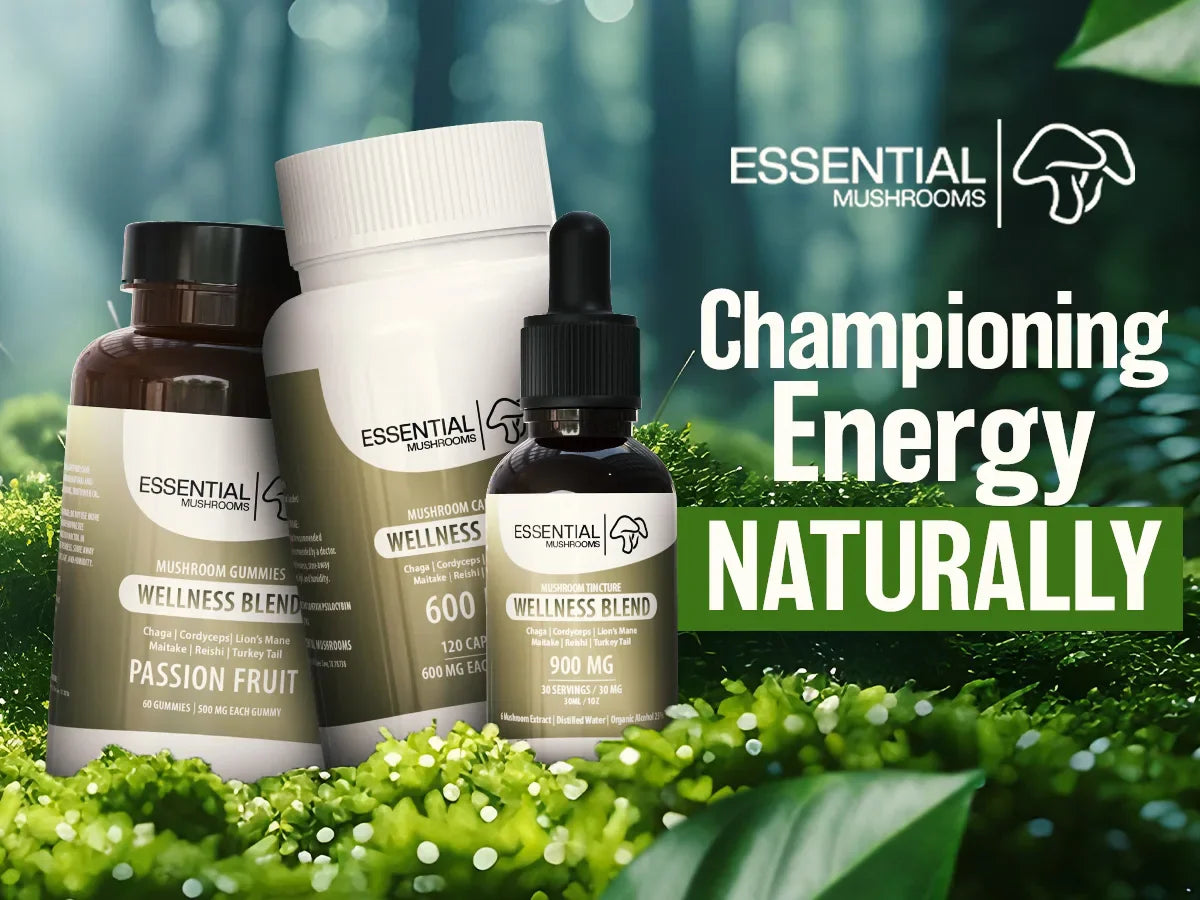 Essential Mushrooms Champions Energy with Natural Functional Mushroom Blends