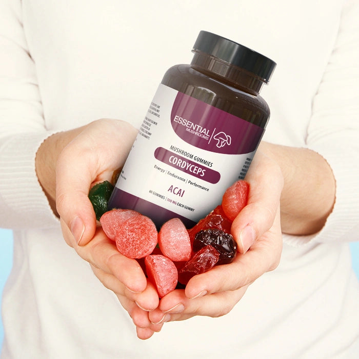 essential mushrooms cordyceps gummies lifestyle pic