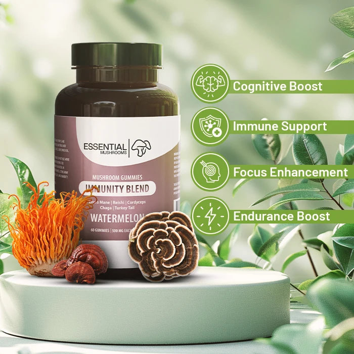 essential mushrooms immunity blend mushroom extract 500mg gummies benefits pic