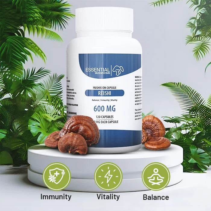 essential mushrooms reishi mushroom extract capsules benefits pic