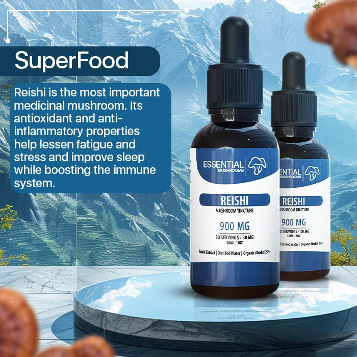 essential mushrooms reishi mushroom extract tincture 900mg supplement