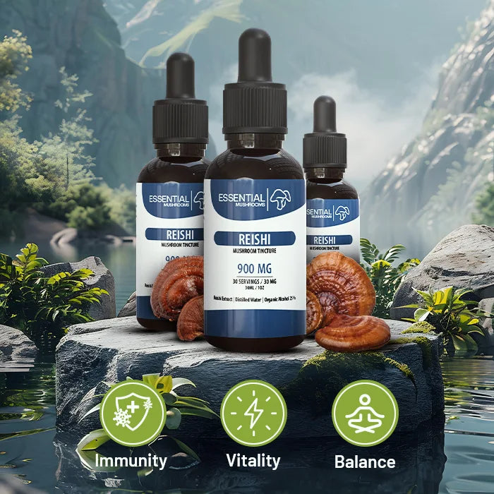 essential mushrooms reishi mushroom extract tincture benefits pic