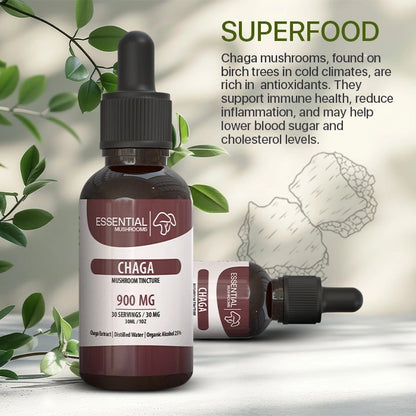 essential mushrooms chaga mushroom extract tincture supplements