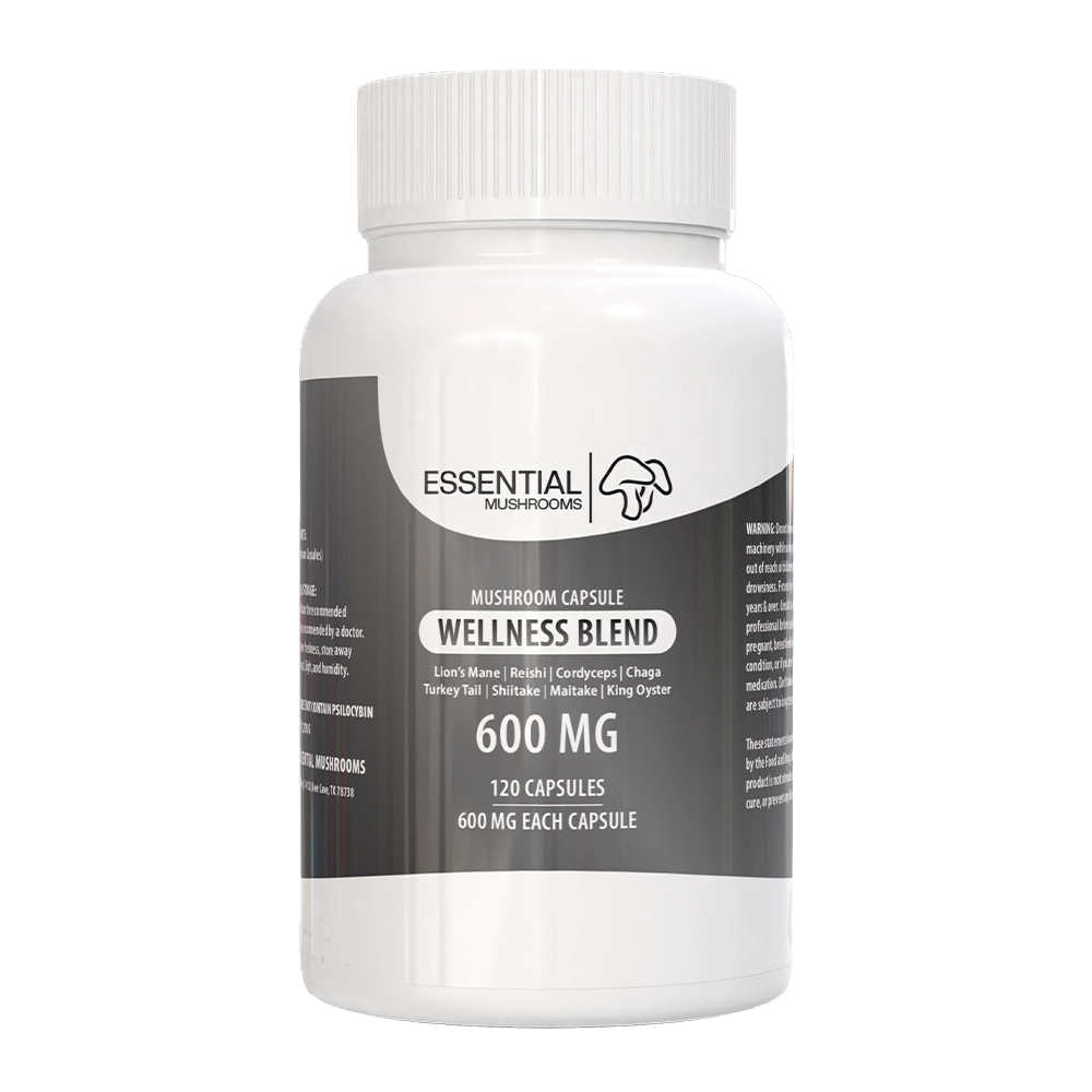 essential mushrooms wellness blend mushroom extract capsules 600mg