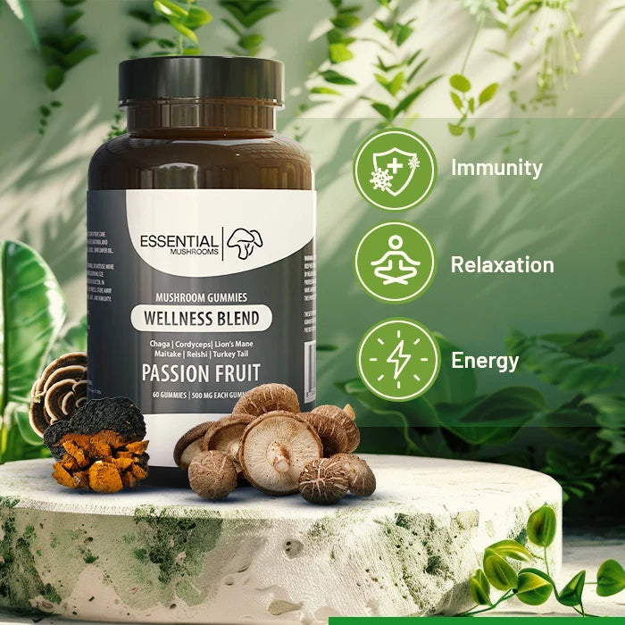 essential mushrooms wellness blend mushroom extract gummies benefits pic