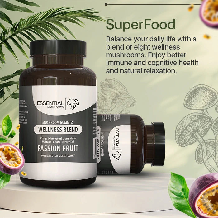 essential mushrooms wellness blend mushroom extract gummies supplements