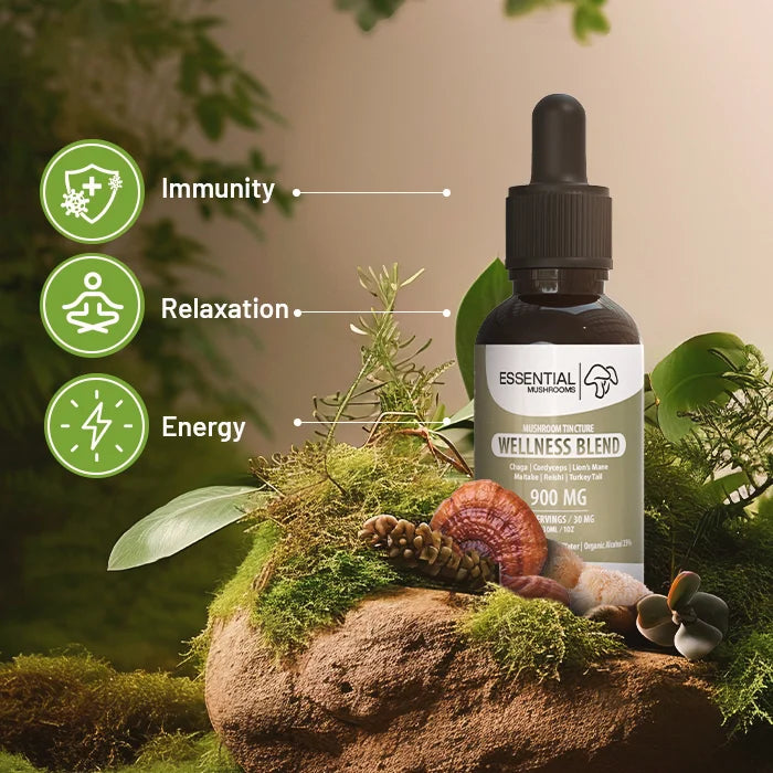 essential mushrooms wellness blend mushroom extract tincture benefits pic