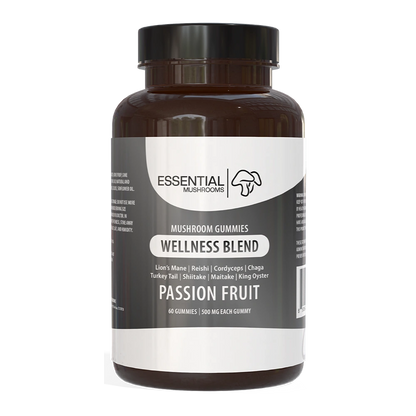 essential mushrooms wellness blend passion fruit mushroom extract  gummies 500mg